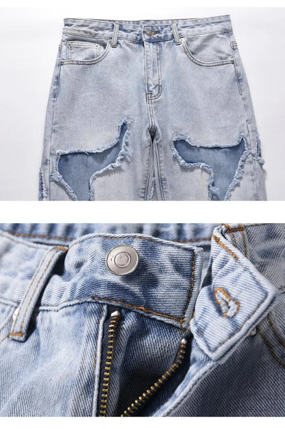 ripped irregular patchwork design denim jeans men casual zipper biker trousers jeans fashion streetwear hip hop pants joggers unique joggers style 2624