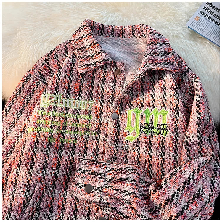 american retro plaid jacket korean trend couple jackets embroidery design unisex outerwear loose plus size mens coat unique default style 998