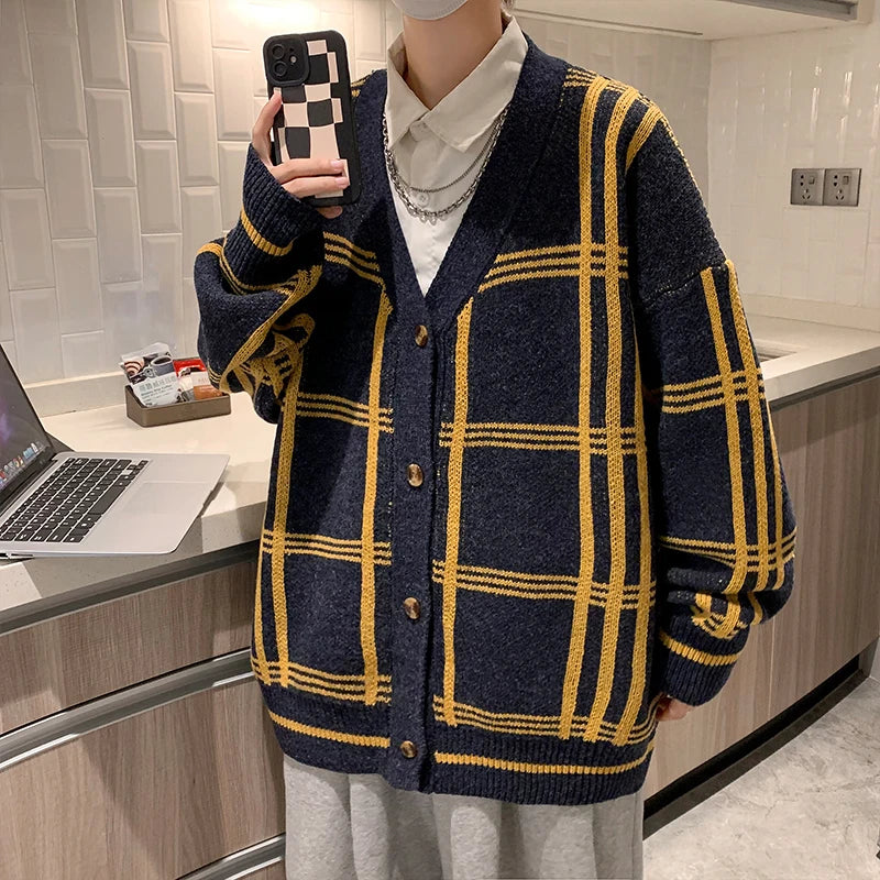 2023 British Retro Cardigan Sweater New Korean Harajuku Academic Knitted Sweater Pullover Hip Hop Streetwear Loose Knitwear Tops Street King Limited