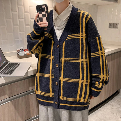 2023 British Retro Cardigan Sweater New Korean Harajuku Academic Knitted Sweater Pullover Hip Hop Streetwear Loose Knitwear Tops Street King Limited