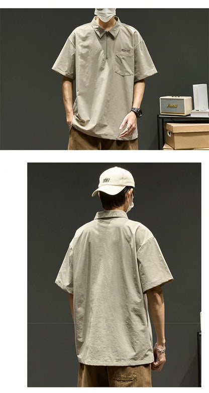 Streetwear Summer Short Sleeve Lapel Polo Shirt Mens Letter Embroidery Zipper Gol Summer Short Sleeve Lapel Polo Shirt Mens Letter Embroidery Zipper Golf Wear 2024 Korean Fashion Streetwear Loose Tee Shirts Fashion Sweater Jacket With Graphic Design For Men