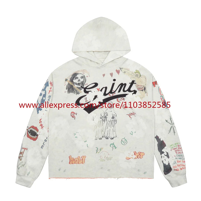 Washed Saint Vintage Hoodie Men Women 1:1 Best Quality Hold Hooded Oversize Pulleys Autumn Winter Tops Shinjuku 2024 High Street Street King Limited