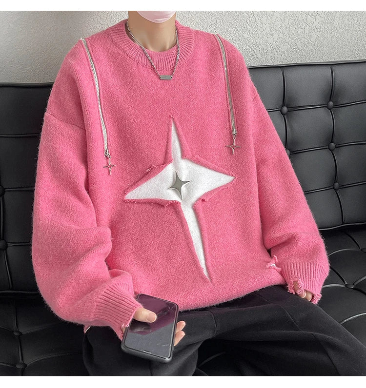 Gothic Men's Sweater Hip Hop Streetwear Long Sleeved Round Neck Tops Oversized Autumn New Knitwear Sweaters Jumpers Street King Limited