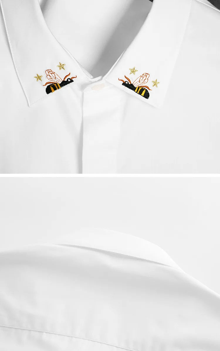 New 2022 Luxury Men Classic Embroidered Bee Spide Stars Fashion Cotton Casual Shirts Shirt High Quality Short Sleeves A56 Street King Limited