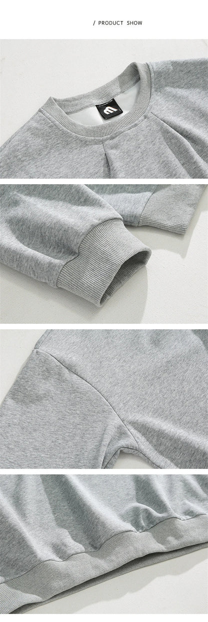 2024 Korean Fashion Crewneck Sweatshirts For Men Casual Design Pullover Y2K Hoodies Solid Color Streetwear Long Sleeve Tops Street King Limited