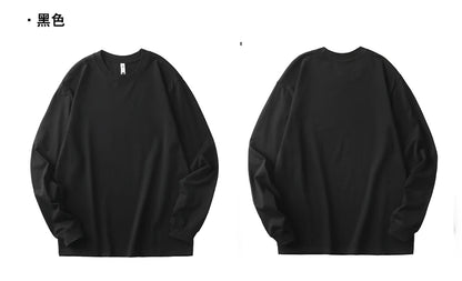 Cotton Long-Sleeved T-Shirt Men's Spring And Autumn Basic Solid Color Inner Loose Sweatshirt Men's White Bottoming Shirt Street King Limited