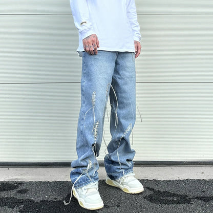 fashion loose streetwear denim jeans new casual wide legs straight jean pants hip hop tassel joggers baggy jeans men clothing unique joggers style 4890