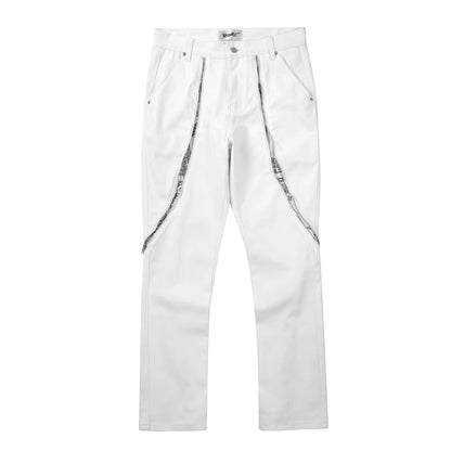 Curve Zipper Cashew Print Patchwork Jeans for Men Straight Black White Y2K Streetwear Casual Baggy Denim Trousers Oversized Street King Limited