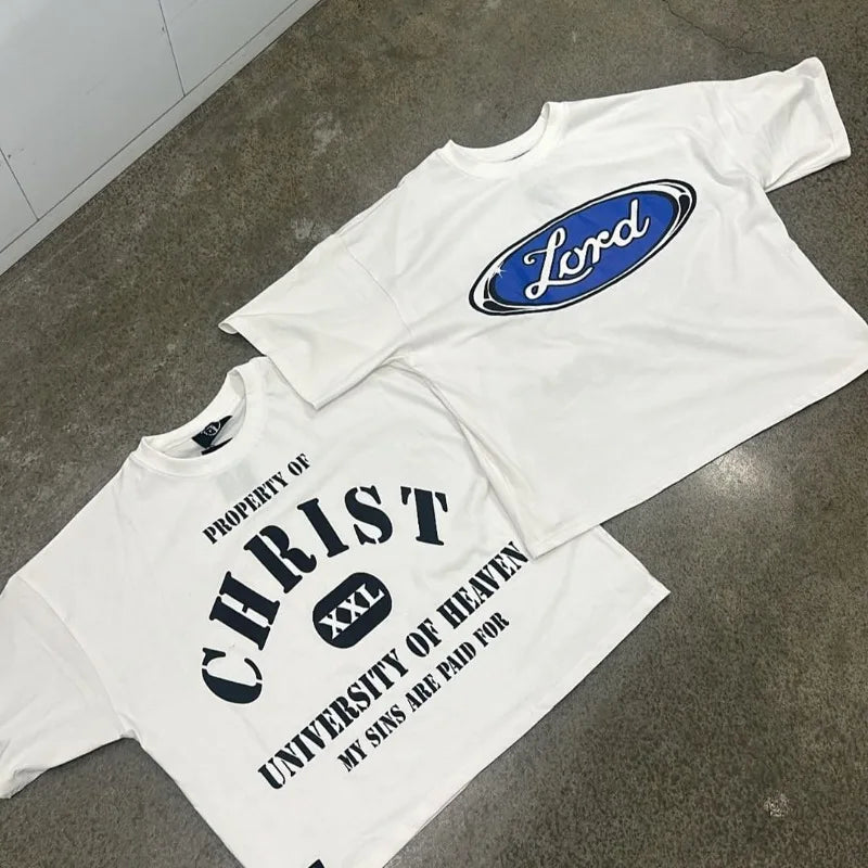 Hip-hop Retro Trendy Fashion Letter Printed T-shirt Tops Men Y2k Casual Loose Street Gothic Punk Oversized Short-sleeved Women Street King Limited