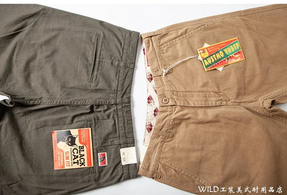 autumn winter heavyweight pure cotton thick american retro workwear khaki pants business casual mens basic solid color pants unique default style 1051