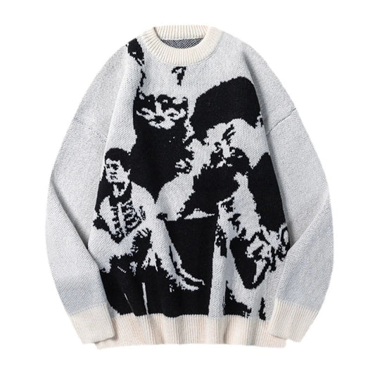 Hip Hop Punk Knitted Oversized Sweater Mens Autumn Winter O-neck Long Sleeve Pullover Streetwear Unisex Loose Sweaters Clothing Street King Limited