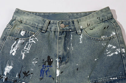 graffiti printed denim jeans unisex side pocket straight cargo jean trousers hip hop streetwear casual loose joggers jeans pants unique joggers style 2700