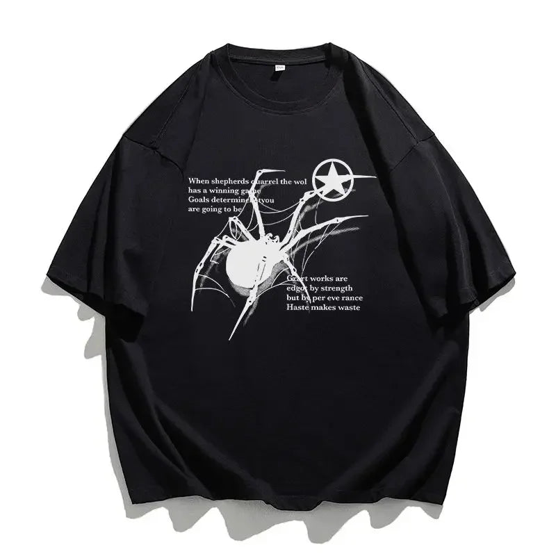 American Retro Street Spider Graphic T-Shirt - Loose Fitting College Style Couple Short-Sleeved Top for Men and Women Summer Street King Limited