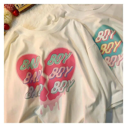 Pure cotton love printed short-sleeved T-shirt for men and women, trendy brand loose ins internet celebrity design men clothing Street King Limited