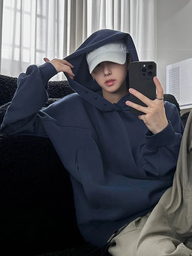 Streetwear Autumn Fleece Button Up Neck Hip Hop Sweatshirts For Men Solid Color O Autumn Fleece Button Up Neck Hip Hop Sweatshirts For Men Solid Color Oversized Y2K Hoodies High Street Fashion Hooded Tracksuit Fashion Sweater Jacket With Graphic Design For Men