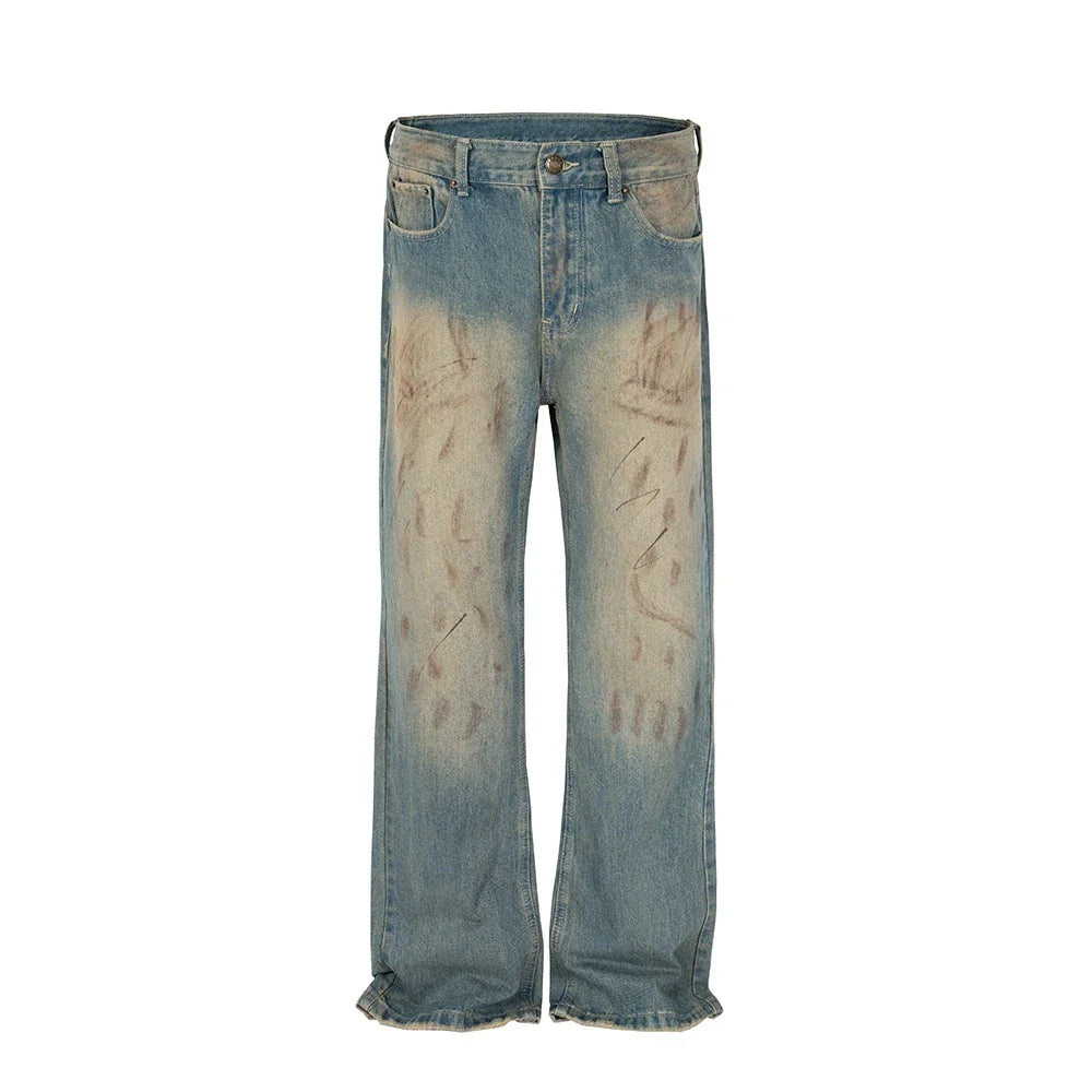handmade distressed mud dyed dirty baggy blue jeans for men straight baggy casual overalls harajuku loose denim trousers stacked flare jeans