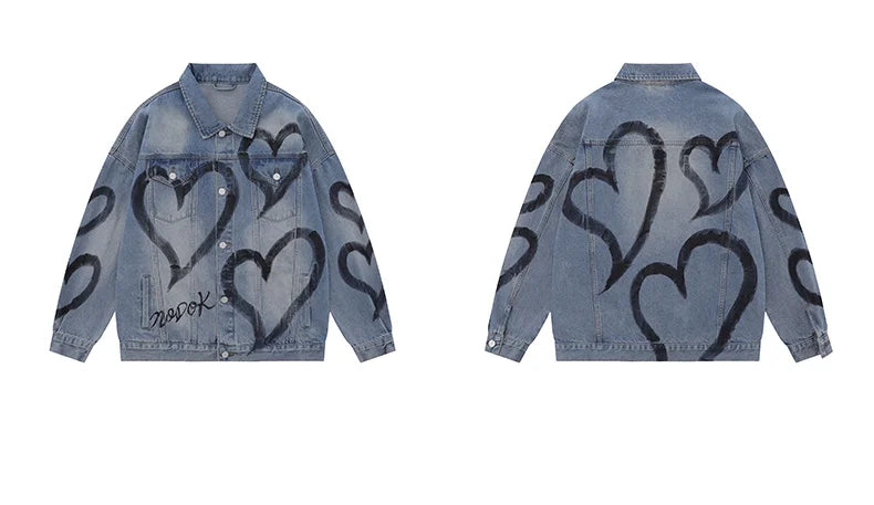 y2k heart graffiti printed denim jackets mens fashion unisex long sleeve coats outerwear hip hop casual streetwear jeans jackets unique jeans style 3536