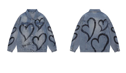 y2k heart graffiti printed denim jackets mens fashion unisex long sleeve coats outerwear hip hop casual streetwear jeans jackets unique jeans style 3536