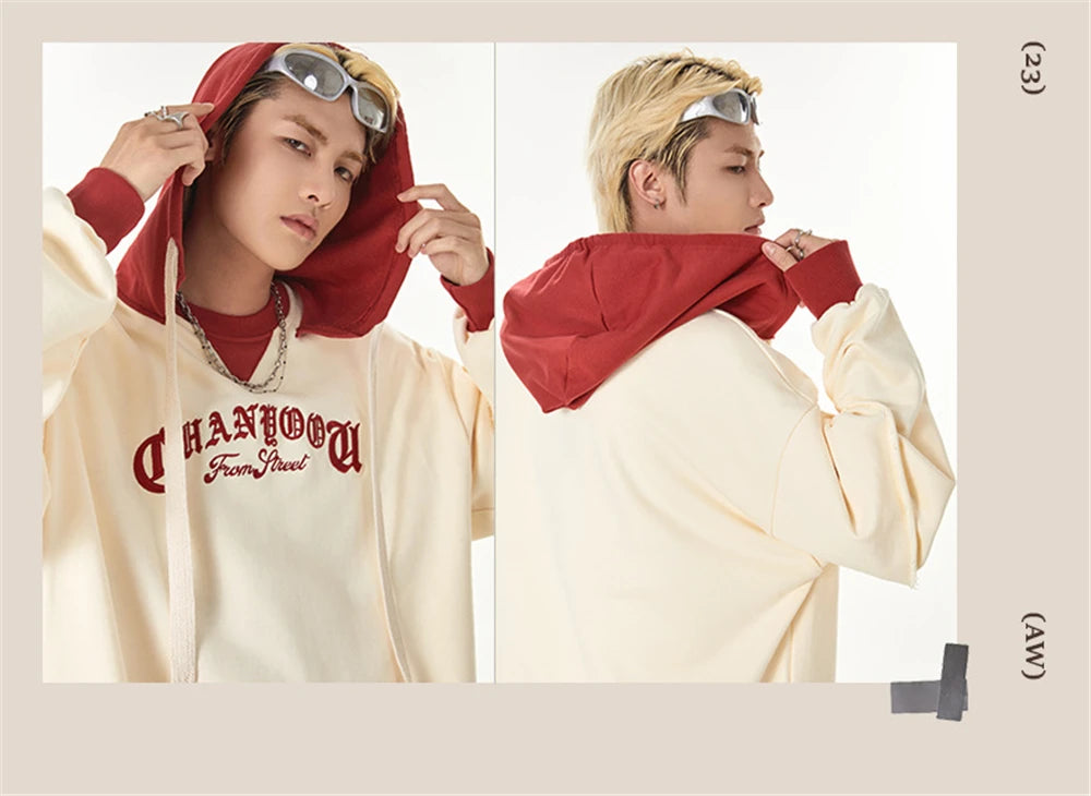 2023 Autumn Color Patchwork Hoodie Men Hip Hop Streetwear Letter Embroidered Sweatshirt Y2K Unisex Harajuku Couple's Pullover Street King Limited