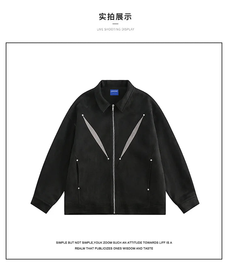army green faux suede heavyweight jackets american street vintage outdoor jacket zipper lapel casual coats for men unique default style 5406