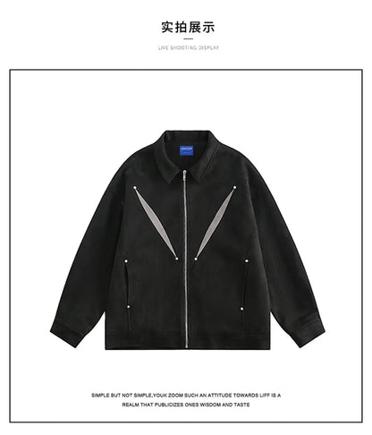 army green faux suede heavyweight jackets american street vintage outdoor jacket zipper lapel casual coats for men unique default style 5406