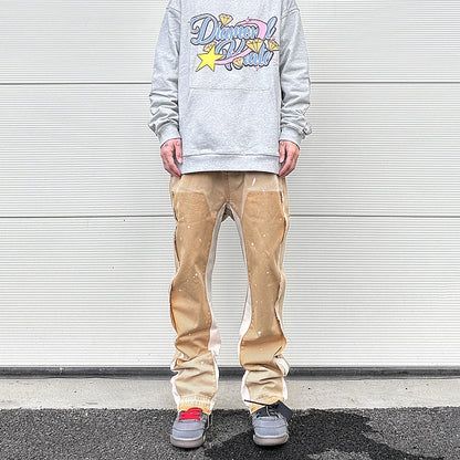 streetwear cleanfit double knee graffiti baggy pants jeans y2k vintage flare denim pants men patchwork patches for women clothes stacked flare jeans