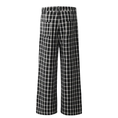 men women american streetwear fashion loose plaid wide leg straight pant boyfriend button down sports casual pants trousers unique default style 1403