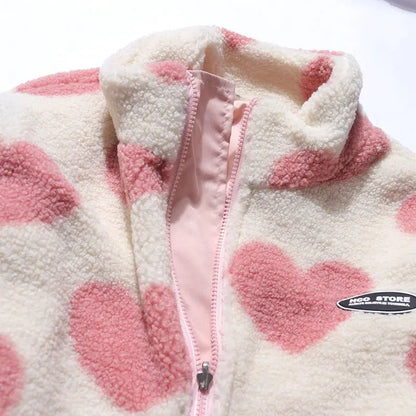 2024 autumn and winter new love lambswool cotton padded jacket double sided collar jacket couple loose jacket warm jacket y2k unique default style 4203