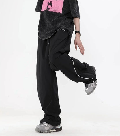 Spring autumn Korean windbreak loose sports pants men fashion street Y2K couple personality retro wide leg straight leg pants Street King Limited