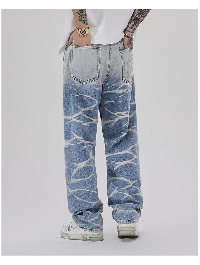 high street irregular tied dye biker jeans men denim straight jean pants 2023 motorcycle y2k trouser unisex hip hop casual pants unique jeans style 4988