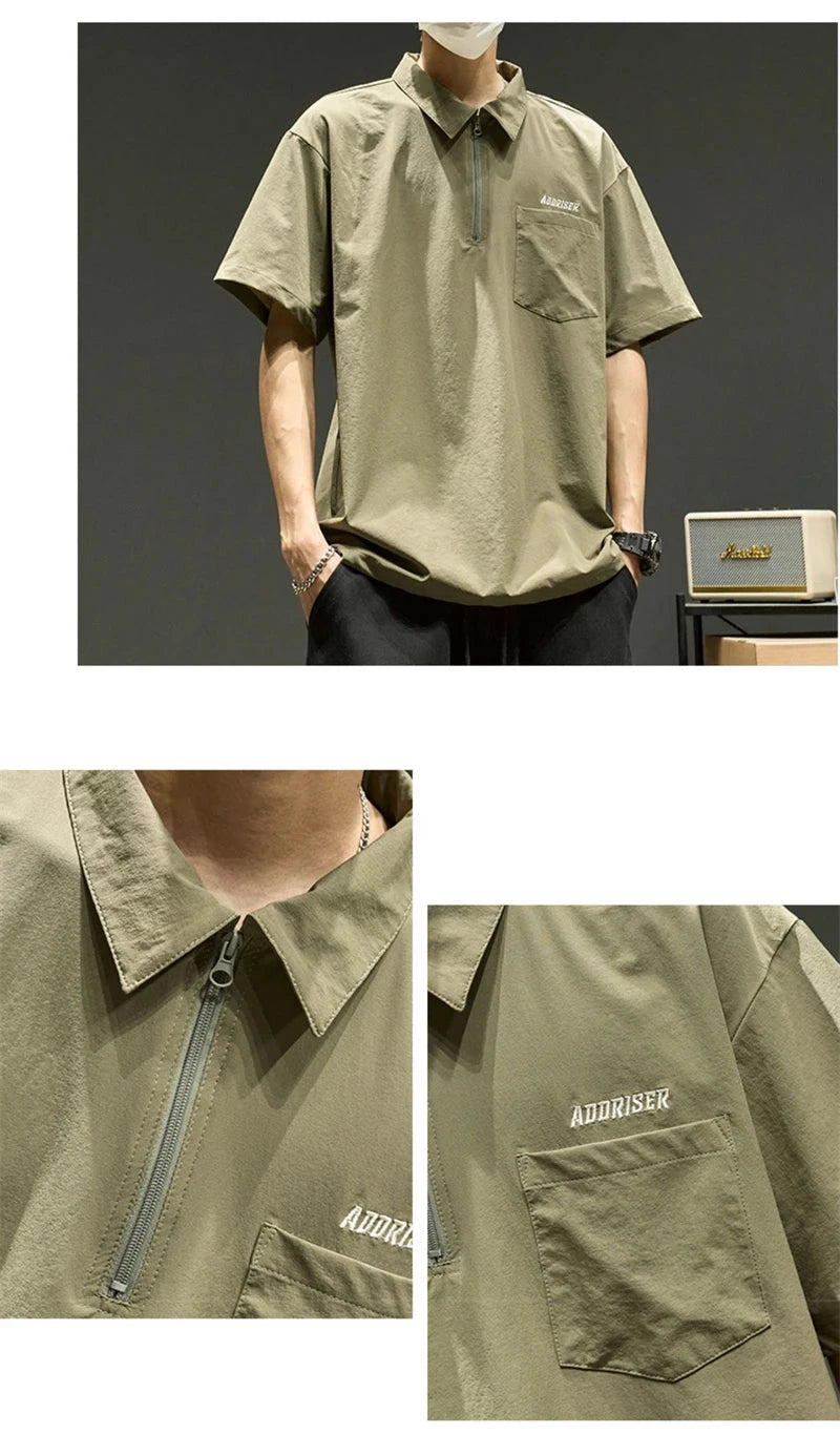 Streetwear Summer Short Sleeve Lapel Polo Shirt Mens Letter Embroidery Zipper Gol Summer Short Sleeve Lapel Polo Shirt Mens Letter Embroidery Zipper Golf Wear 2024 Korean Fashion Streetwear Loose Tee Shirts Fashion Sweater Jacket With Graphic Design For Men