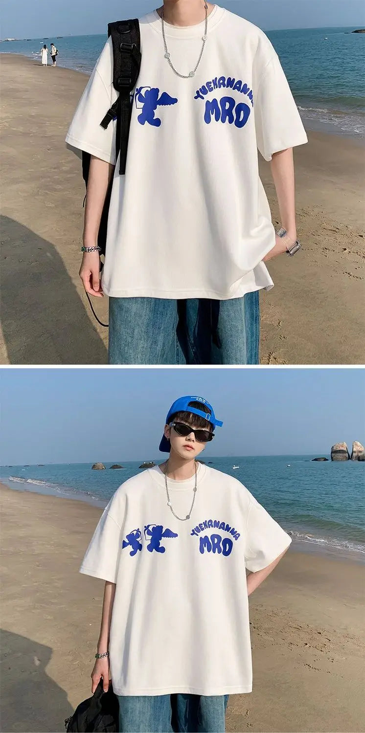 Korean street hip hop y2k printed men's T-shirt trendy brand Japanese retro loose Harajuku round neck sports half sleeved top Street King Limited