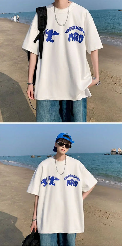 Korean street hip hop y2k printed men's T-shirt trendy brand Japanese retro loose Harajuku round neck sports half sleeved top Street King Limited