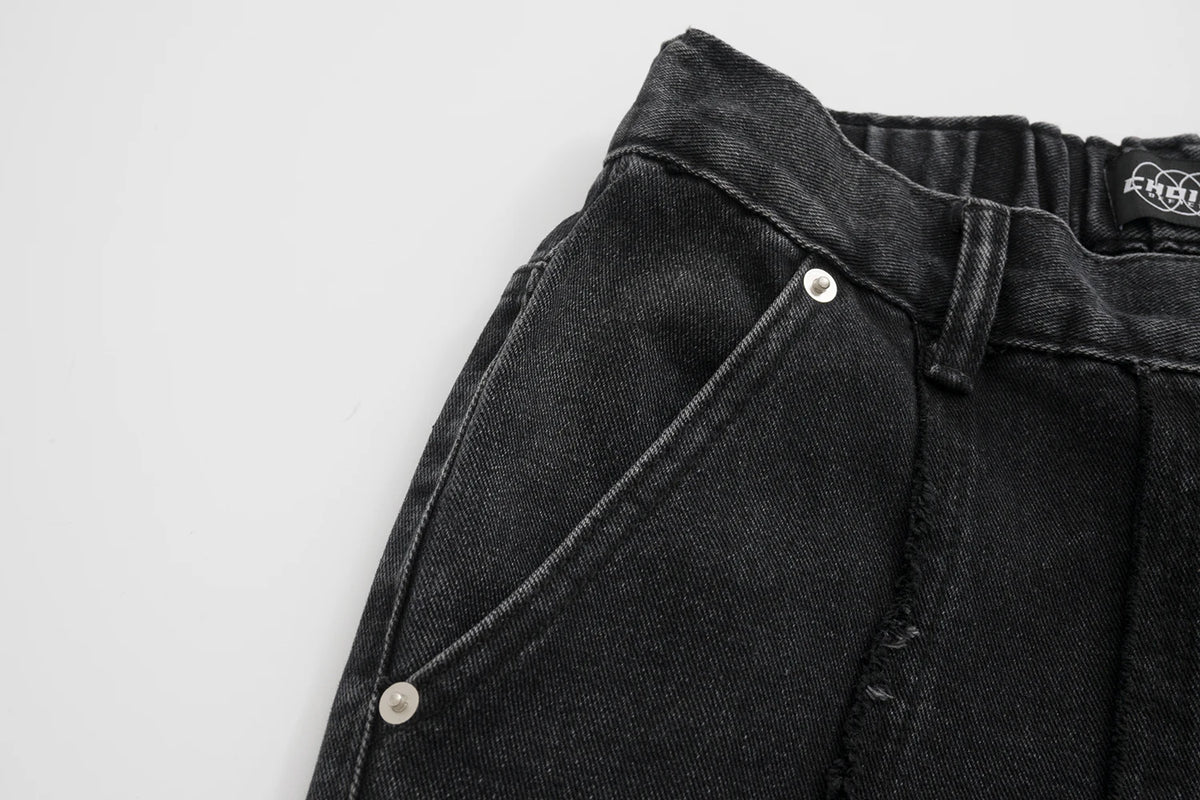 New High Street Wahsed Black Tassel Striped Baggy Jeans for Men and Women Straight Ropa Hombre Vintage Casual Denim Trousers Street King Limited