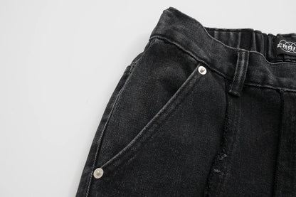 New High Street Wahsed Black Tassel Striped Baggy Jeans for Men and Women Straight Ropa Hombre Vintage Casual Denim Trousers Street King Limited