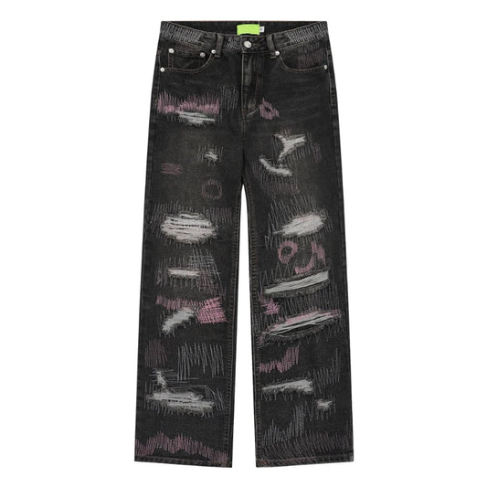harajuku irregular scratched ripped holes denim jeans men zipper jeans hip hop streetwear new casual straight joggers jean pants relaxed fit joggers