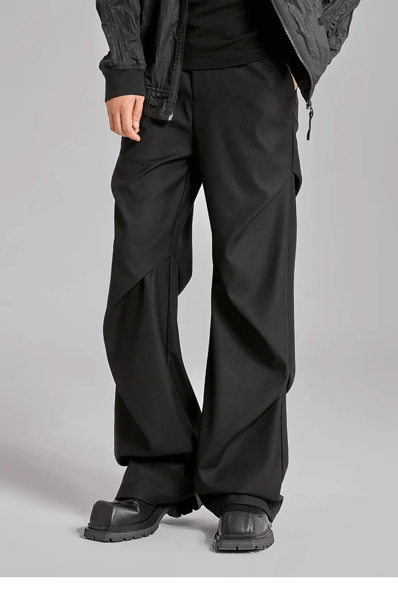 extended length edition wrinkle fashion men streetwear fashion hip hop vibe loose casual straight black suit pant trousers unique default style 1820