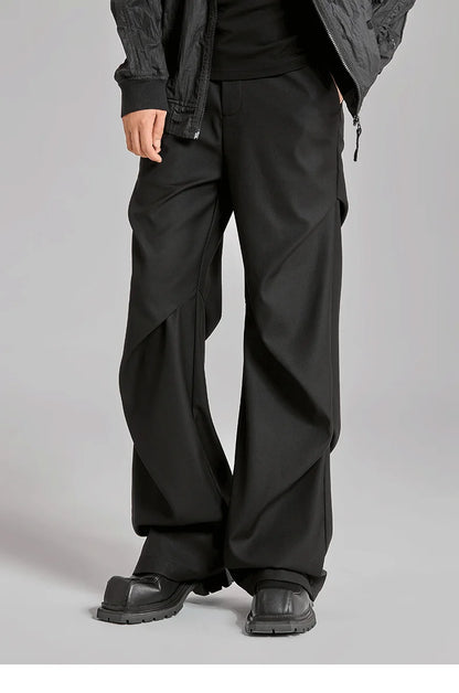 extended length edition wrinkle fashion men streetwear fashion hip hop vibe loose casual straight black suit pant trousers unique default style 1820