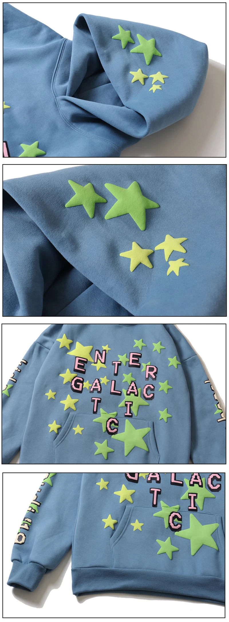 High Street Letter Foam Stars Print Men's and Women's Fleece Hoodie Retro Autumn and Winter Casual Pullover Hooded Sweatshirts Street King Limited