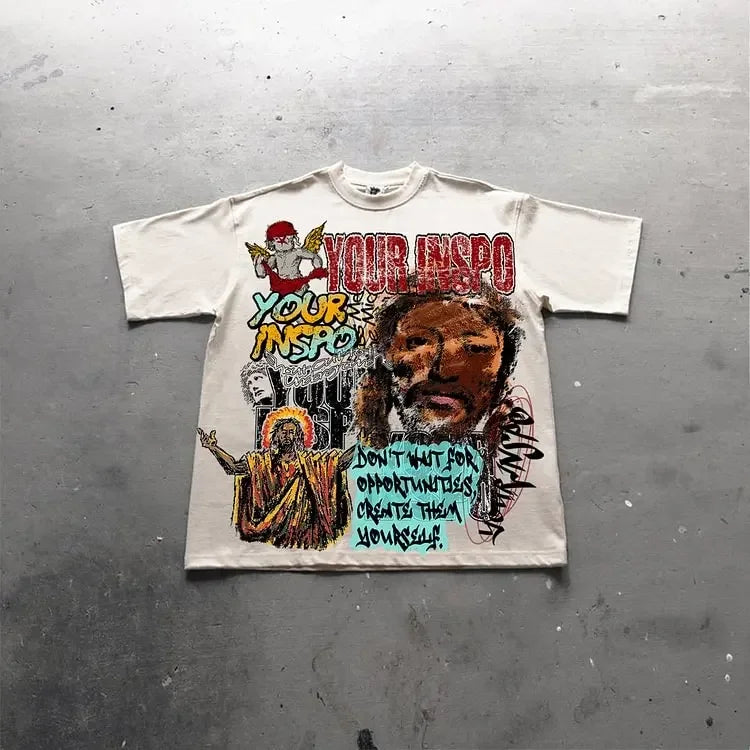Y2k streetwear Gothic American Father print pattern oversized T-shirt women's casual loose and versatile short sleeved shirt Street King Limited