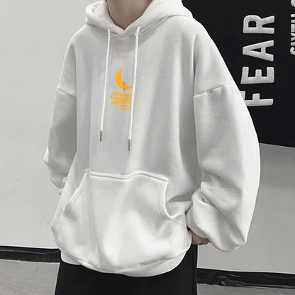 Cartoon Moon Graphic Hoodies Men Casual Hip Hop Streetwear Fleece Hooded Sweatshirt Autumn Y2K Vintage Pullover Hoody Hombre Street King Limited