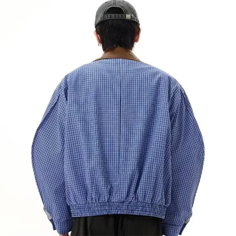 2024 autumn high street plaid jackets for men casual y2k vintage streetwear zipper coats hip hop fashion motorcycle jacket clean everyday pants