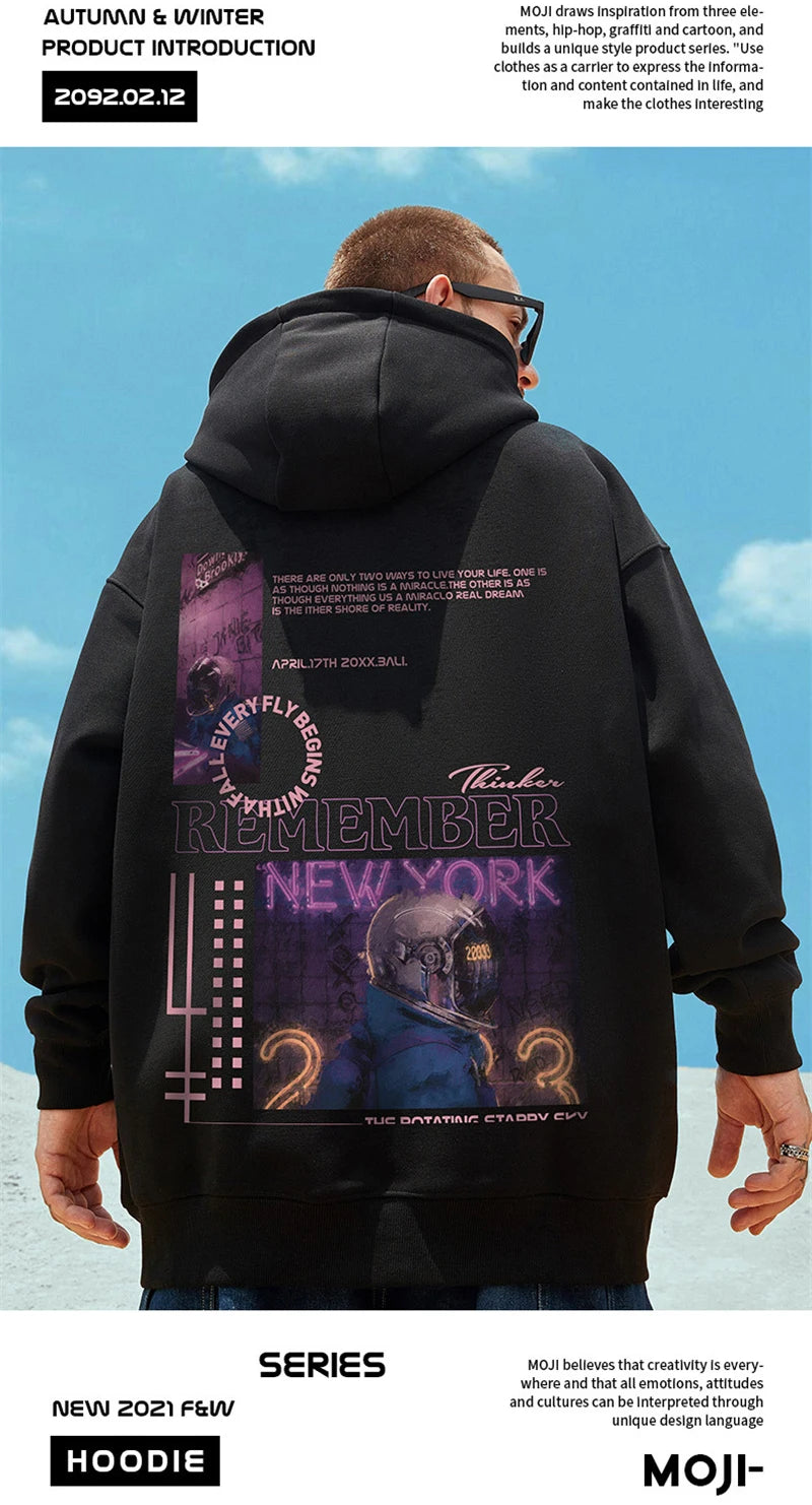 Subway Astronaut Gothic Print Men's Sweatshirt Autumn Pullover Streetwear 2025 Fleece Hoodies Hip Hop Y2K Hoodie Clothes Street King Limited