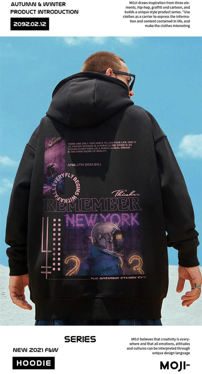 Subway Astronaut Gothic Print Men's Sweatshirt Autumn Pullover Streetwear 2025 Fleece Hoodies Hip Hop Y2K Hoodie Clothes Street King Limited