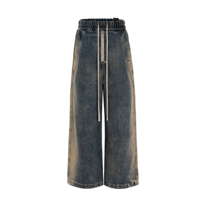 mens high street loose denim jeans casual straight retro washed jeans hip hop streetwear casual wide legs joggers baggy jeans sporty tapered joggers