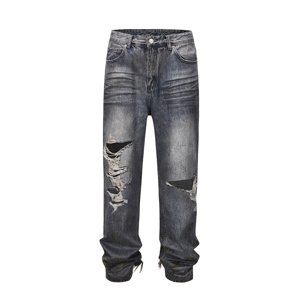 frayed hole distreesed big hole baggy jeans for men and women pantalones hombre streetwear y2k casual denim trousers oversized vintage washed jeans