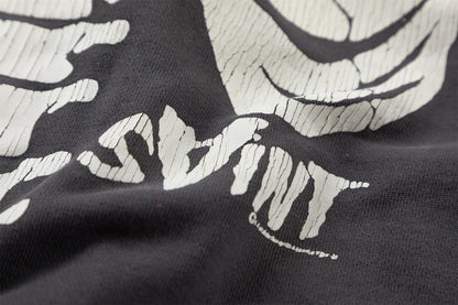 2024 SM Skeleton Rib Cracked Printed Hoodie High Street Washed Outdated Couple Loose Hoodies Street King Limited