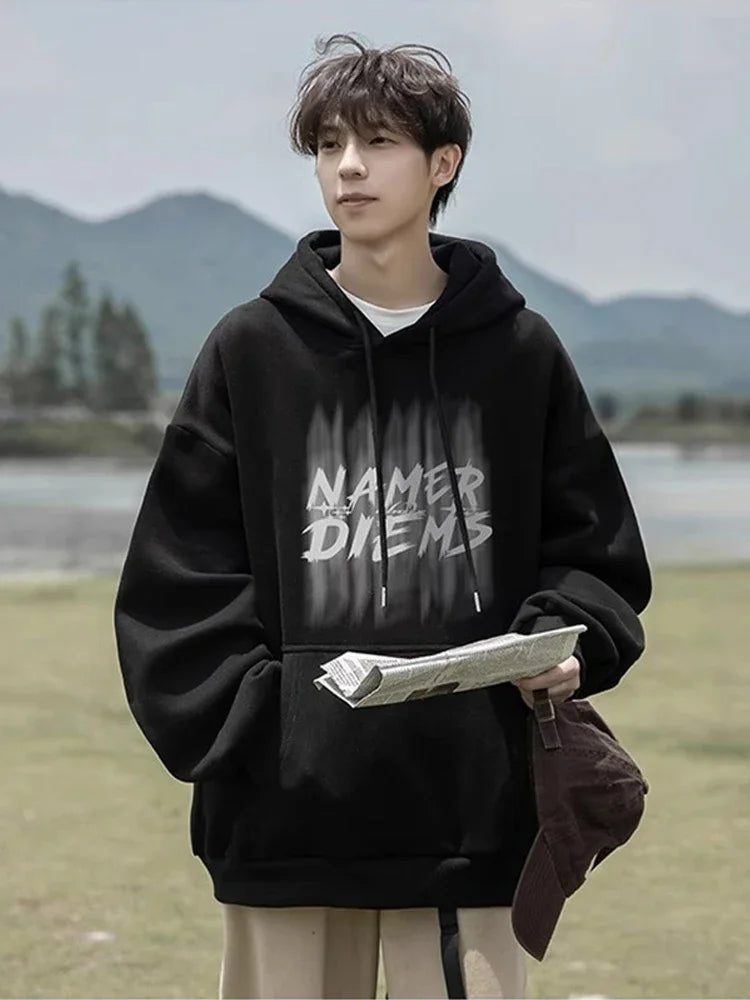 2024 New Graffiti Letter Print Hooded Fleece Sweatshirt For Men Loose Fit Hip Hop Fashion Pullover Hoodies Y2K Streetwear Hoodie Street King Limited