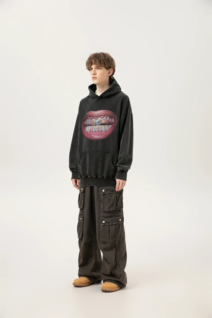 24ss Vintage SM Brand Fashion Washed Distressed stir fried salt high gram heavy vintage looped hoodie hooded sweatshirt Street King Limited
