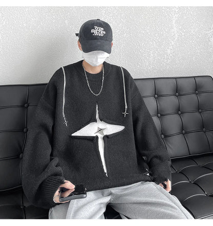 Gothic Men's Sweater Hip Hop Streetwear Long Sleeved Round Neck Tops Oversized Autumn New Knitwear Sweaters Jumpers Street King Limited